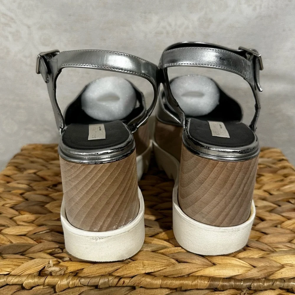 Stella McCartney Elyse Indium Star Platform Sandals Silver Metallic Size 36.5